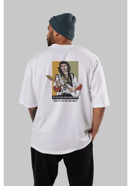 Che Guevara Arka Baskılı Beyaz Oversize T-Shirt Erkek Kadın Bisiklet Yaka