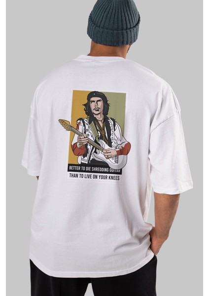 Che Guevara Arka Baskılı Beyaz Oversize T-Shirt Erkek Kadın Bisiklet Yaka indirimleri