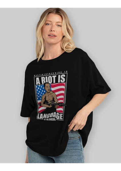 Luther King Jr Rambo Ön Baskılı Siyah Oversize T-Shirt Erkek Kadın Bisiklet Yaka fırsatları