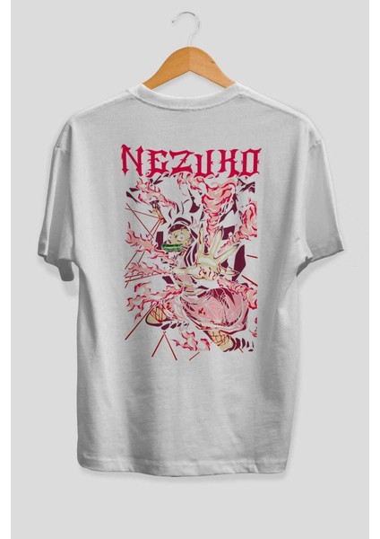 Nezuko Kamado Anime Arka Baskılı Beyaz Oversize T-Shirt Pamuk Erkek Kadın fiyatları