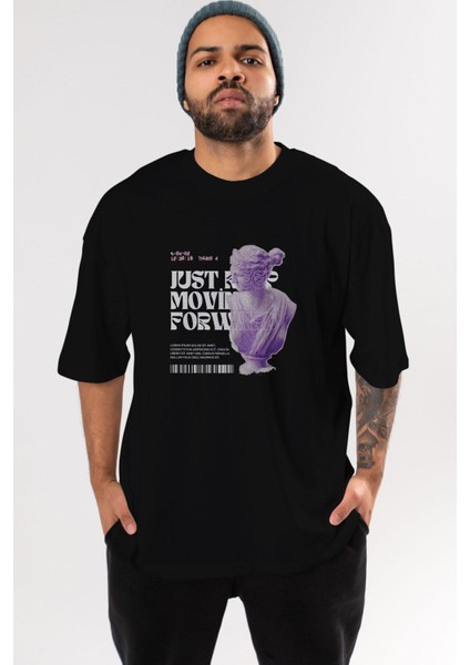 Just Keep Moving Forward Ön Baskılı Siyah Oversize T-Shirt Erkek Kadın Bisiklet Yaka fiyatları