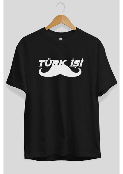 Türk Işi Ön Baskılı Siyah Oversize T-Shirt Erkek Kadın Bisiklet Yaka fiyatları
