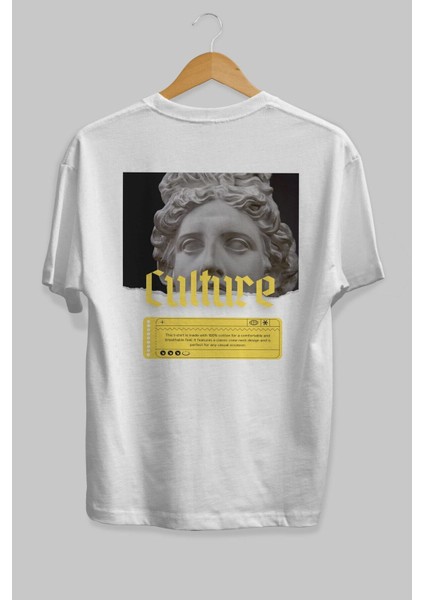 Culture Yazılı Arka Baskılı Beyaz Oversize T-Shirt Erkek Kadın Bisiklet Yaka fiyatları