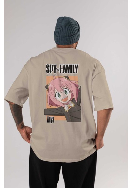 Spy x Famıly Anya Anime Arka Baskılı Bej Oversize T-Shirt %100 Pamuk Erkek Kadın