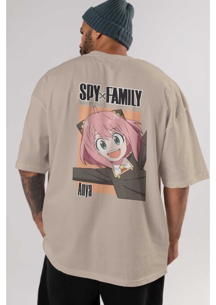 Spy x Famıly Anya Anime Arka Baskılı Bej Oversize T-Shirt %100 Pamuk Erkek Kadın indirimleri
