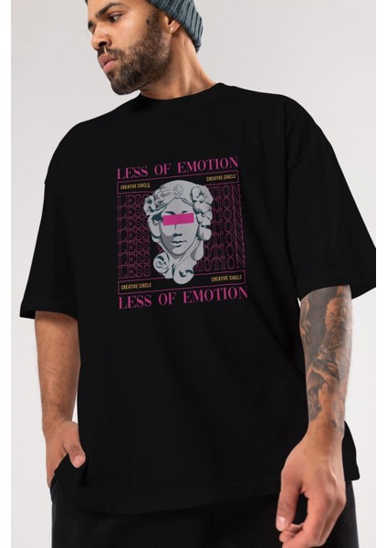Less Of Emotion Ön Baskılı Siyah Oversize T-Shirt Erkek Kadın Bisiklet Yaka fiyatları