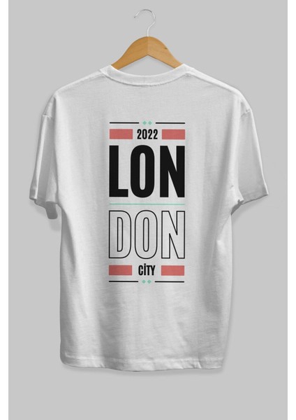 London City Yazılı Arka Baskılı Beyaz Oversize T-Shirt Erkek Kadın Bisiklet Yaka fiyatları