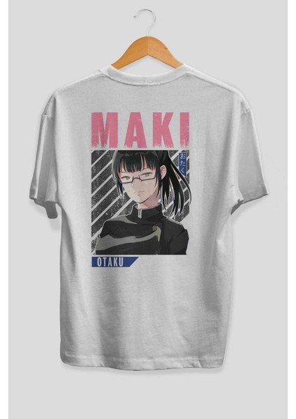 Maki Zenin Chaınsawman 1 Anime Arka Baskılı Beyaz Oversize T-Shirt Pamuk Erkek Kadın fiyatları