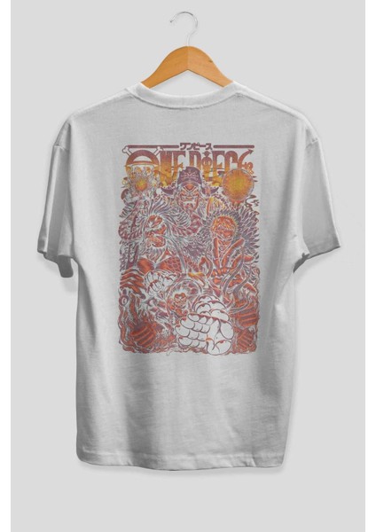 One Pıece Anime Arka Baskılı Beyaz Oversize T-Shirt Pamuk Erkek Kadın fiyatları