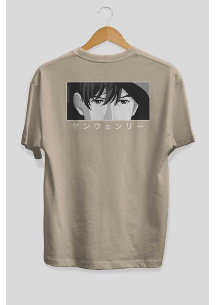 Wen-Li Yang 1 Anime Arka Baskılı Bej Oversize T-Shirt %100 Pamuk Erkek Kadın fiyatları