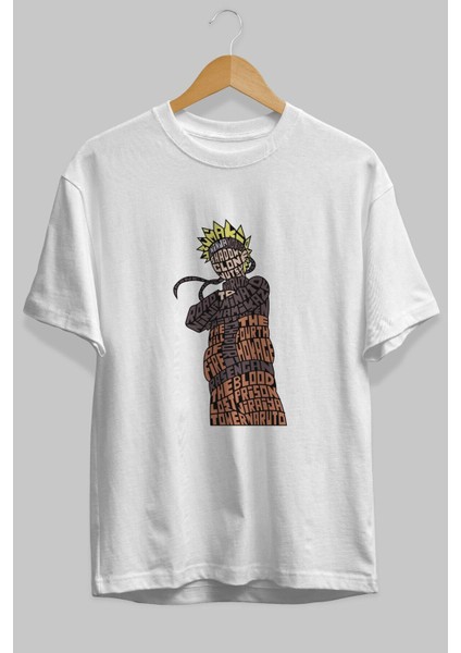 Rasengan Ön Baskılı Beyaz Oversize T-Shirt Erkek Kadın Bisiklet Yaka modelleri