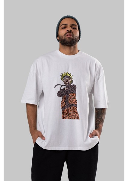 Rasengan Ön Baskılı Beyaz Oversize T-Shirt Erkek Kadın Bisiklet Yaka fırsatları