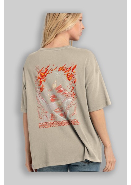 Naruto (12) Anime Arka Baskılı Bej Oversize T-Shirt %100 Pamuk Erkek Kadın modelleri