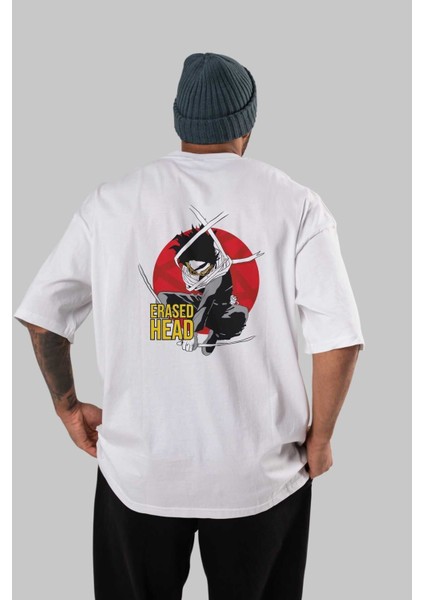 Erased Head Anime Arka Baskılı Beyaz Oversize T-Shirt Pamuk Erkek Kadın