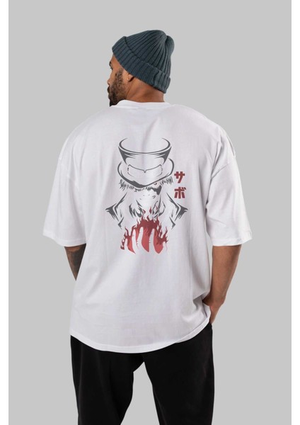 Saboonepiece Anime Arka Baskılı Beyaz Oversize T-Shirt Pamuk Erkek Kadın fırsatları