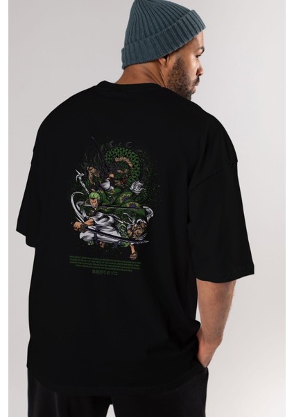 Zoro-One Pıece Anime Arka Baskılı Siyah Oversize T-Shirt Erkek Kadın indirimleri
