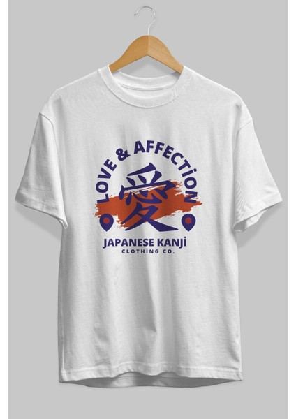 Love Affection Japanese Ön Baskılı Beyaz Oversize T-Shirt Erkek Kadın Bisiklet Yaka fiyatları