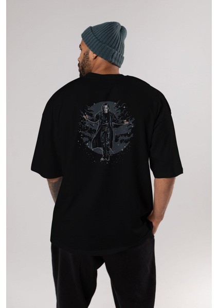 The Crow Arka Baskılı Siyah Oversize T-Shirt Erkek Kadın Bisiklet Yaka fırsatları