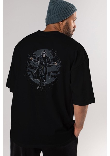 The Crow Arka Baskılı Siyah Oversize T-Shirt Erkek Kadın Bisiklet Yaka indirimleri