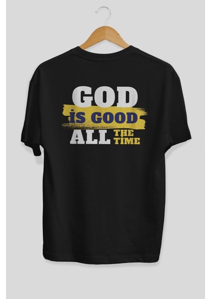 God Is Good Yazılı Arka Baskılı Siyah Oversize T-Shirt Erkek Kadın Bisiklet Yaka fiyatları