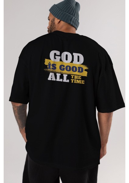 God Is Good Yazılı Arka Baskılı Siyah Oversize T-Shirt Erkek Kadın Bisiklet Yaka indirimleri