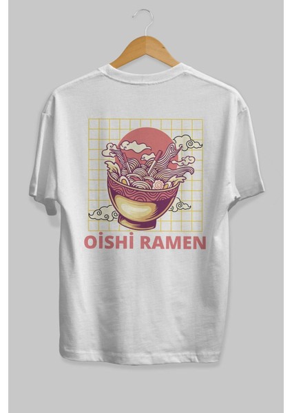 Oishi Ramen Yazılı Arka Baskılı Beyaz Oversize T-Shirt Erkek Kadın Bisiklet Yaka fiyatları