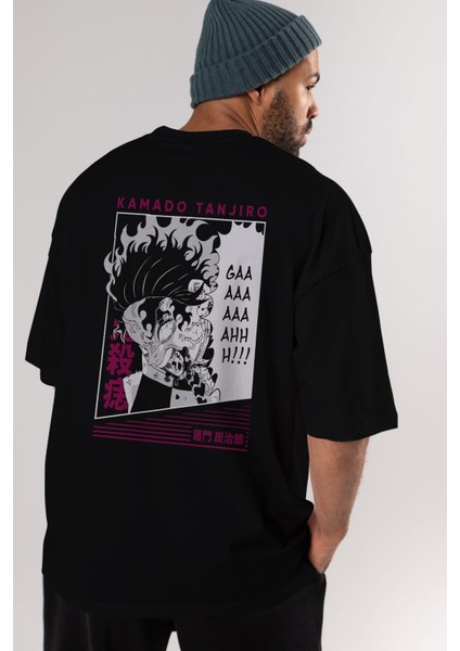 Tanjıro Kamado 3 Anime Arka Baskılı Siyah Oversize T-Shirt Erkek Kadın fiyatları