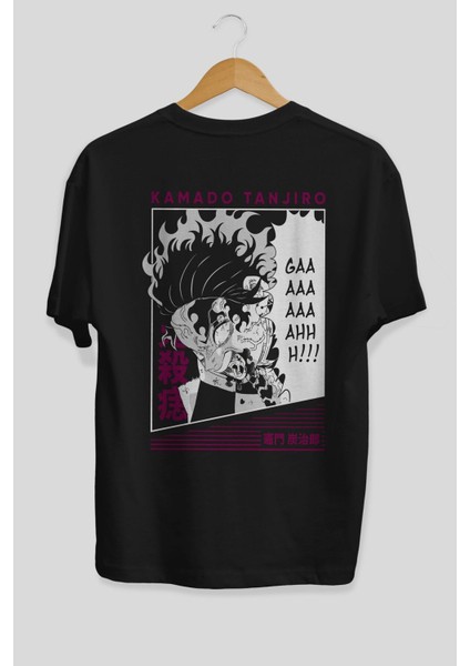 Tanjıro Kamado 3 Anime Arka Baskılı Siyah Oversize T-Shirt Erkek Kadın indirimleri