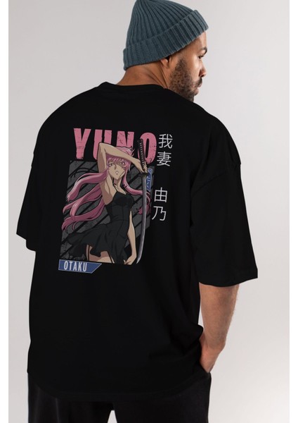 Yuno Gasai 5 Anime Arka Baskılı Siyah Oversize T-Shirt Erkek Kadın fiyatları