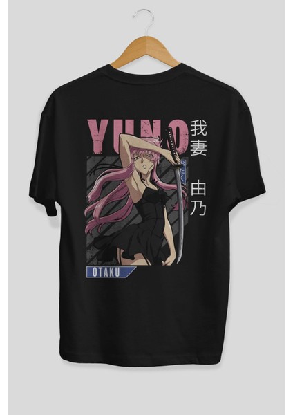 Yuno Gasai 5 Anime Arka Baskılı Siyah Oversize T-Shirt Erkek Kadın fırsatları