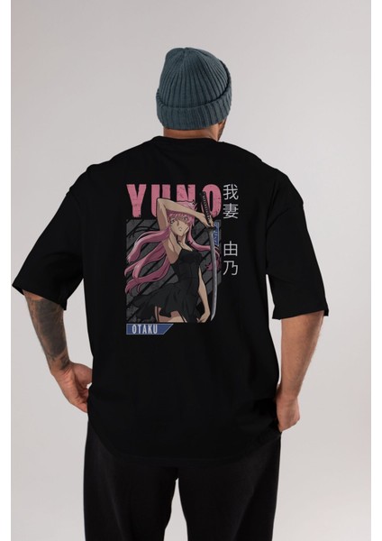Yuno Gasai 5 Anime Arka Baskılı Siyah Oversize T-Shirt Erkek Kadın indirimleri