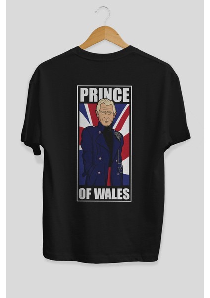 Prince Charles Arka Baskılı Siyah Oversize T-Shirt Erkek Kadın Bisiklet Yaka fiyatları