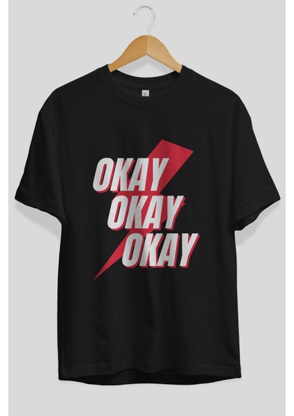 Okay Ön Baskılı Siyah Oversize T-Shirt Erkek Kadın Bisiklet Yaka fiyatları