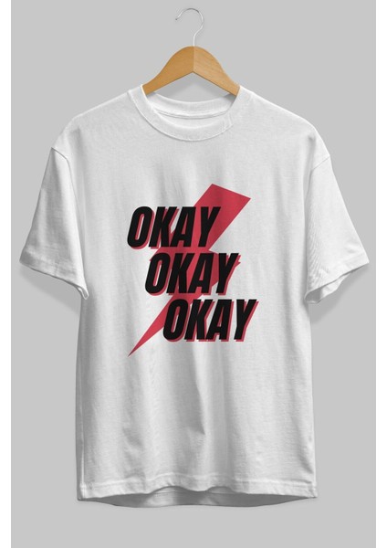 Okay Ön Baskılı Beyaz Oversize T-Shirt Erkek Kadın Bisiklet Yaka fiyatları