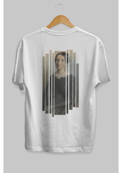 Retro Portre Arka Baskılı Beyaz Oversize T-Shirt Erkek Kadın Bisiklet Yaka fiyatları