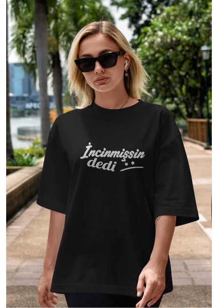 Incinmişsin Dedi Ön Baskılı Siyah Oversize T-Shirt Erkek Kadın Bisiklet Yaka indirimleri