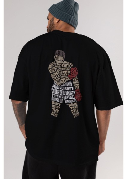 The Champ Muhammad Ali Arka Baskılı Siyah Oversize T-Shirt Erkek Kadın Bisiklet Yaka indirimleri