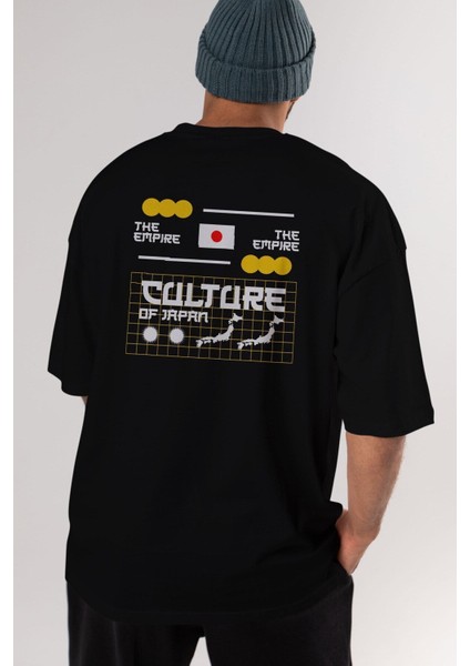The Empire Culture Japan Arka Baskılı Siyah Oversize T-Shirt Erkek Kadın Bisiklet Yaka indirimleri