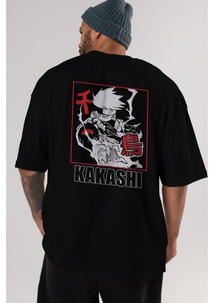Kakashı Hatake Naruto Anime Arka Baskılı Siyah Oversize T-Shirt Erkek Kadın