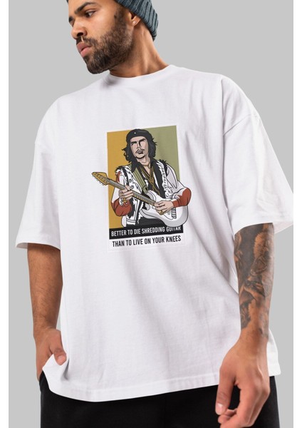 Che Guevara Hendrix Ön Baskılı Beyaz Oversize T-Shirt Erkek Kadın Bisiklet Yaka fırsatları
