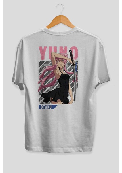 Yuno Gasai 5 Anime Arka Baskılı Beyaz Oversize T-Shirt Pamuk Erkek Kadın fiyatları