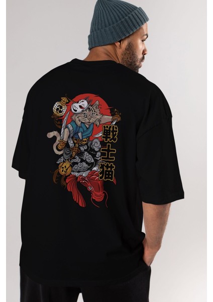 Trıbal (2) Anime Arka Baskılı Siyah Oversize T-Shirt Erkek Kadın