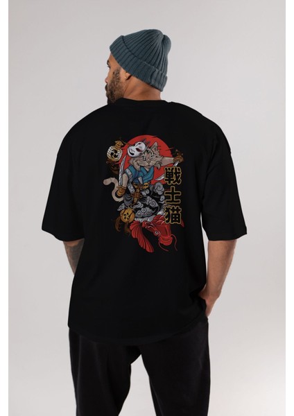 Trıbal (2) Anime Arka Baskılı Siyah Oversize T-Shirt Erkek Kadın modelleri