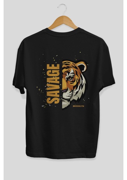 Savage Brooklyn Yazılı Arka Baskılı Siyah Oversize T-Shirt Erkek Kadın Bisiklet Yaka fiyatları