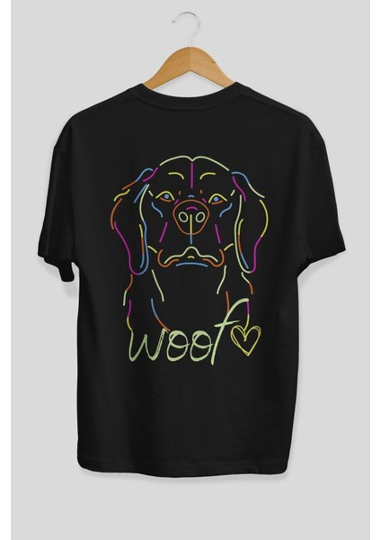 Neon Dog Arka Baskılı Siyah Oversize T-Shirt Erkek Kadın Bisiklet Yaka fiyatları