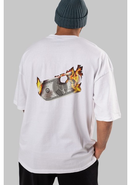 Teddy Bear Its Not The Money Arka Baskılı Beyaz Erkek Kadın Bisiklet Yaka Oversize T-Shirt