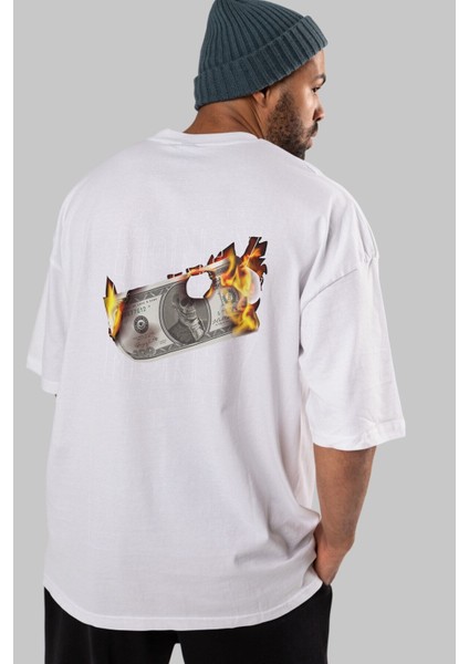 Teddy Bear Its Not The Money Arka Baskılı Beyaz Erkek Kadın Bisiklet Yaka Oversize T-Shirt fiyatları