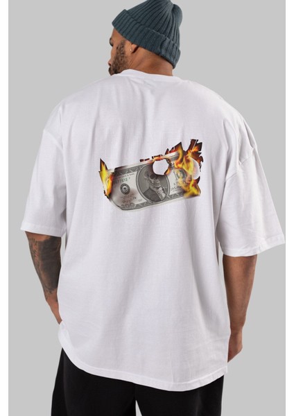 Teddy Bear Its Not The Money Arka Baskılı Beyaz Erkek Kadın Bisiklet Yaka Oversize T-Shirt modelleri