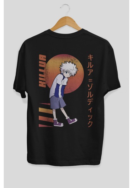 Killua Zoldyck 5 2 Anime Arka Baskılı Siyah Oversize T-Shirt Erkek Kadın fiyatları