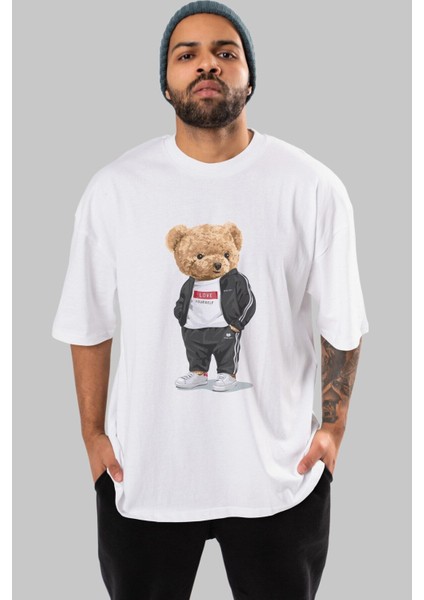Teddy Bear Love Yourself Ön Baskılı Beyaz Oversize T-Shirt Erkek Kadın Bisiklet Yaka modelleri